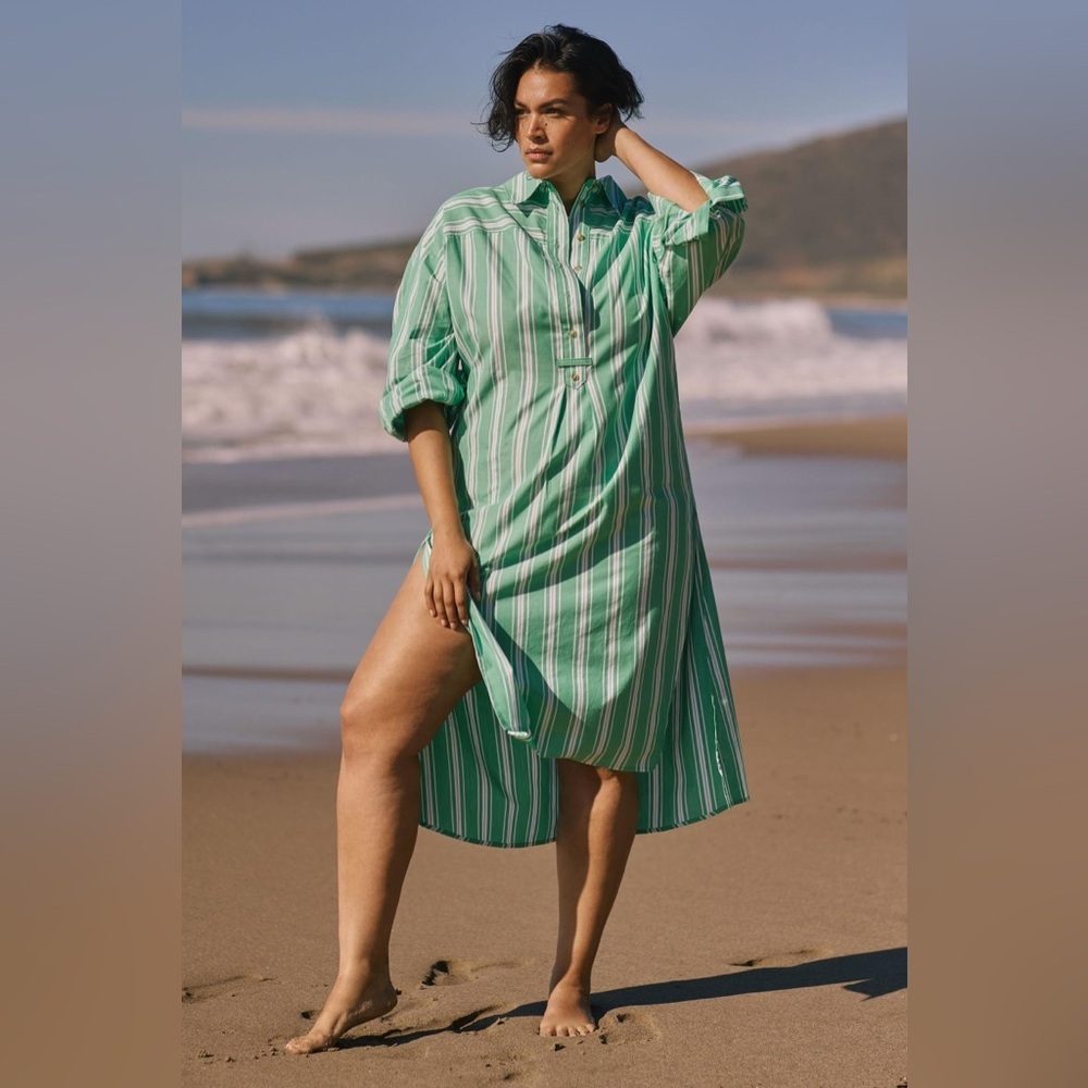 Anthropologie Green Striped High Low Dress
